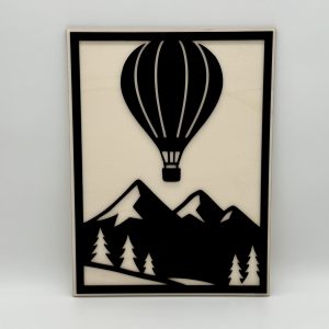 Tableau en bois – relief – Montgolfiere en Altitude