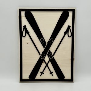 Tableau en bois – relief – Paire de Skis
