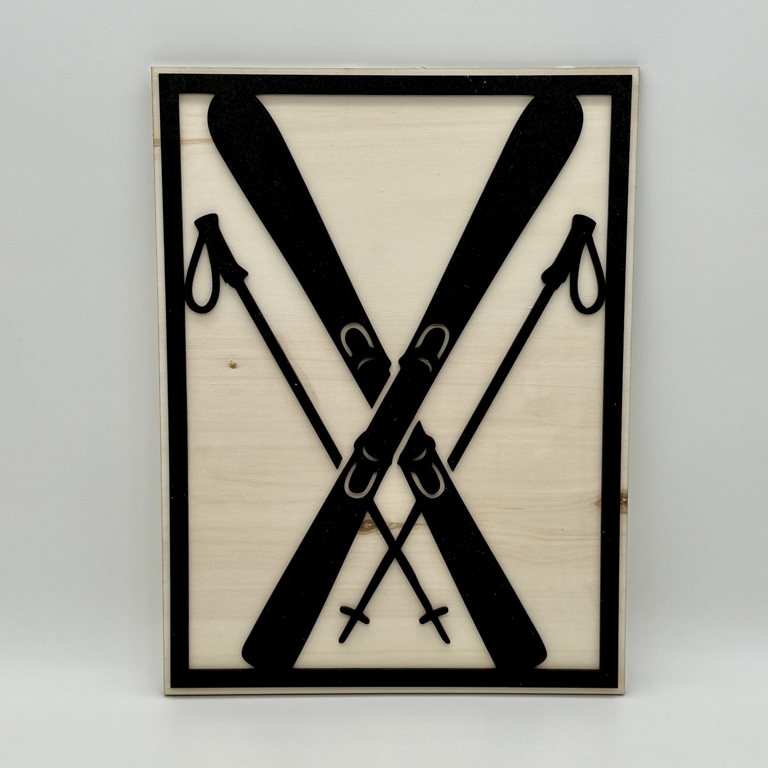 Tableau en bois - relief - Paire de Skis