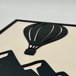 Tableau en bois – relief – Montgolfiere en Altitude